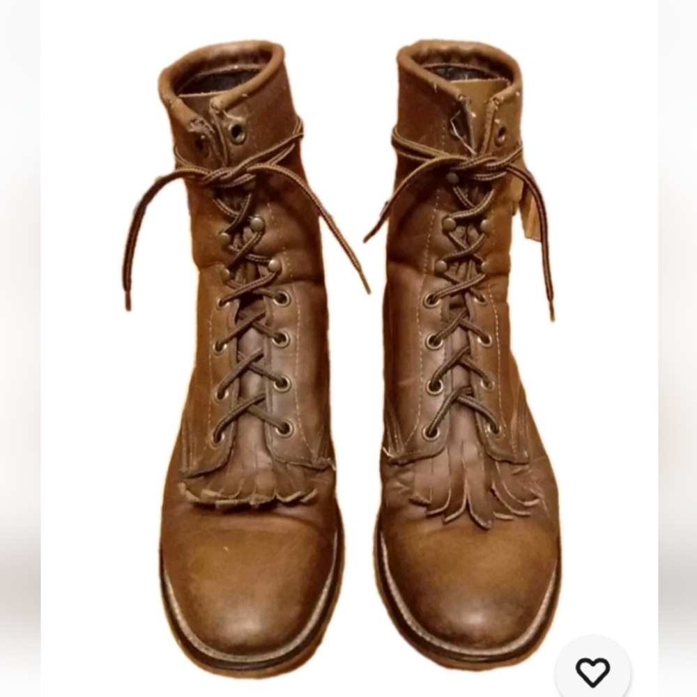 Laredo Women's Roper Boots 112 Brown Leather Lace-Up Kiltie Size 9M Vintage USA